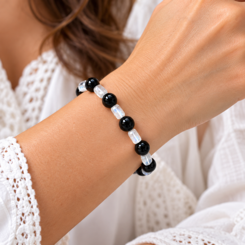 bracciale pietra di luna e tormalina